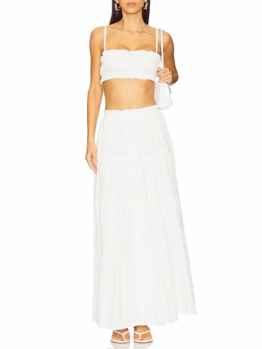 White Maxi Skirt — Lightweight Tiered Waistband